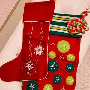 Set of two crate and barrel vintage style felt Xmas stockings